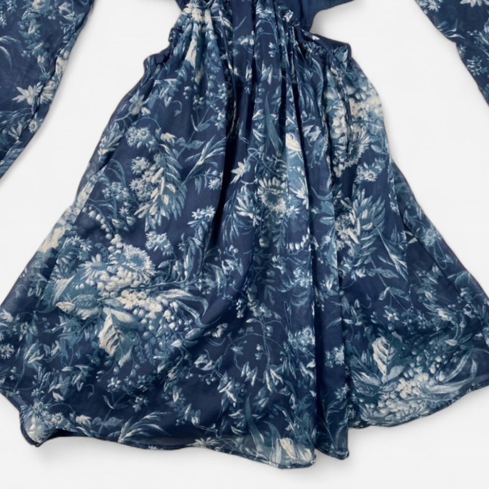 A&F Abercrombie & Fitch Women’s Blue Floral Cutout Long Sleeve Dress XS - Picture 2 of 8